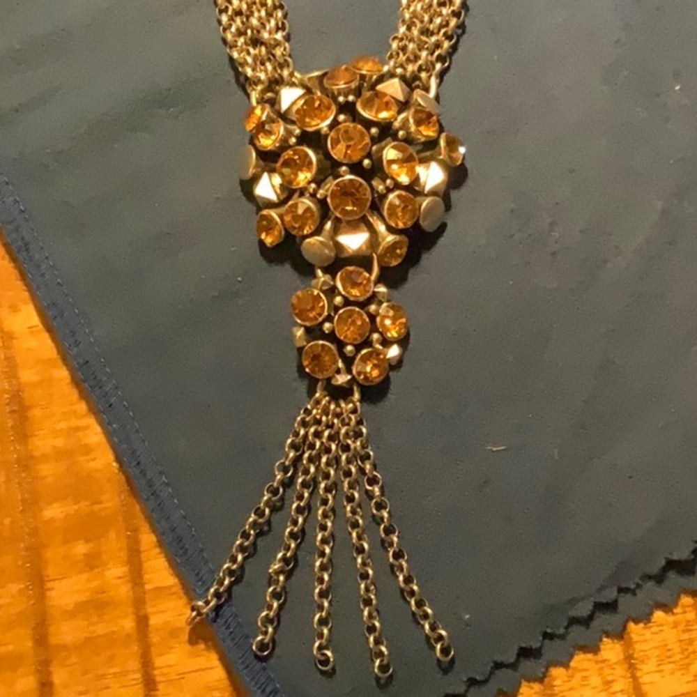 Amber Coloured Crystal Necklace - Statement Piece!
